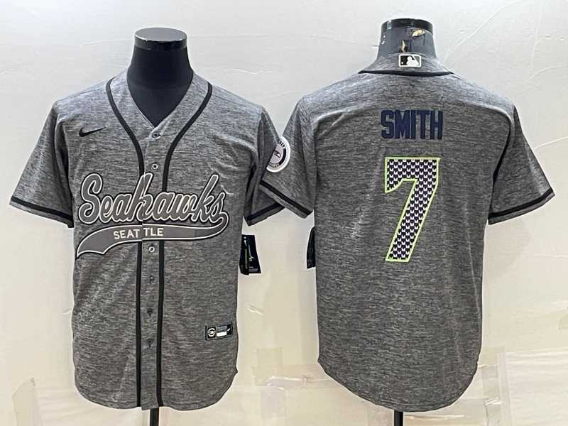 Men%27s Seattle Seahawks #7 Geno Smith Grey Gridiron With Patch Cool Base Stitched Baseball Jersey->seattle seahawks->NFL Jersey